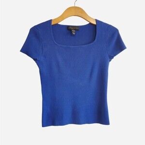 Spenser Jeremy Silk Blend Blue Ribbed Square Neck Top Size S Minimal 90s Y2K